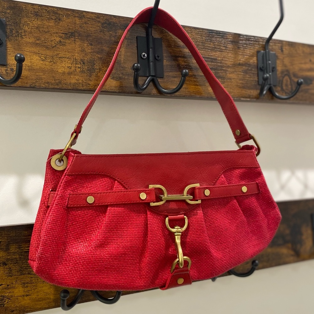 BANANA REPUBLIC | Red Leather/Woven Fabric Purse